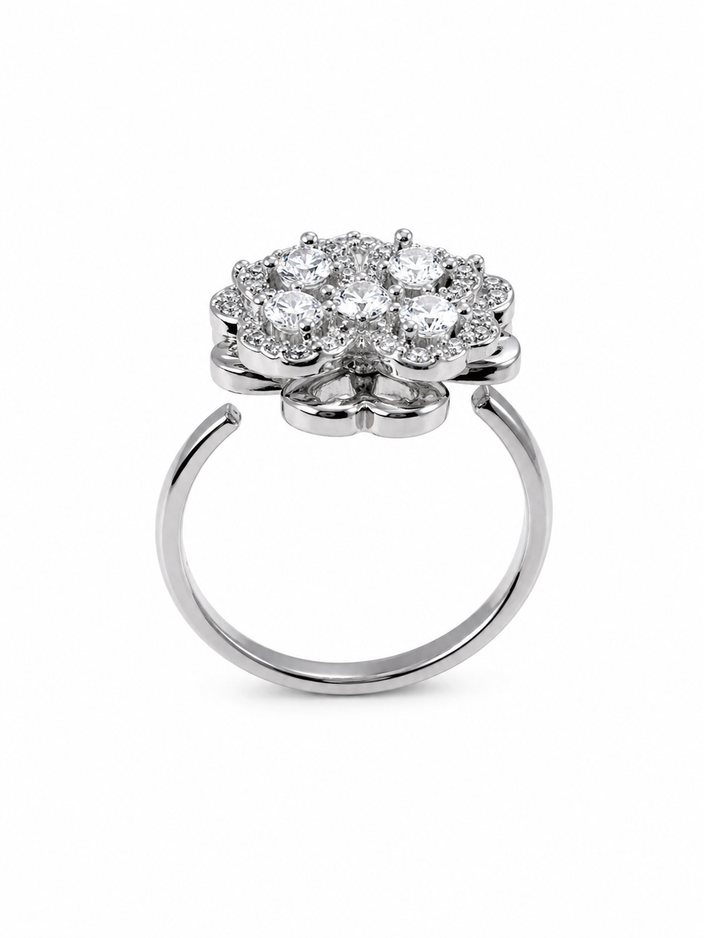 Bague Anti-stress Trèfle de Bonheur Argenté