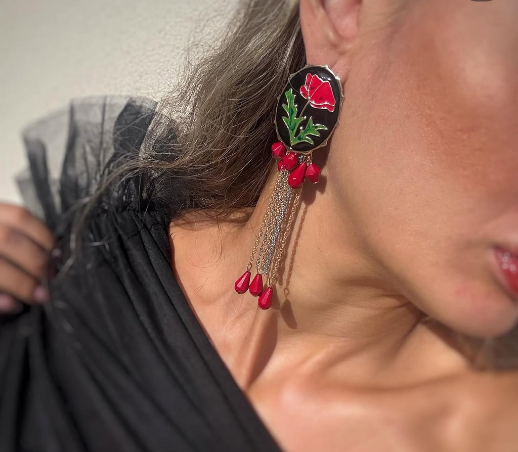 Boucles d’Oreilles Vintage Coquelicot