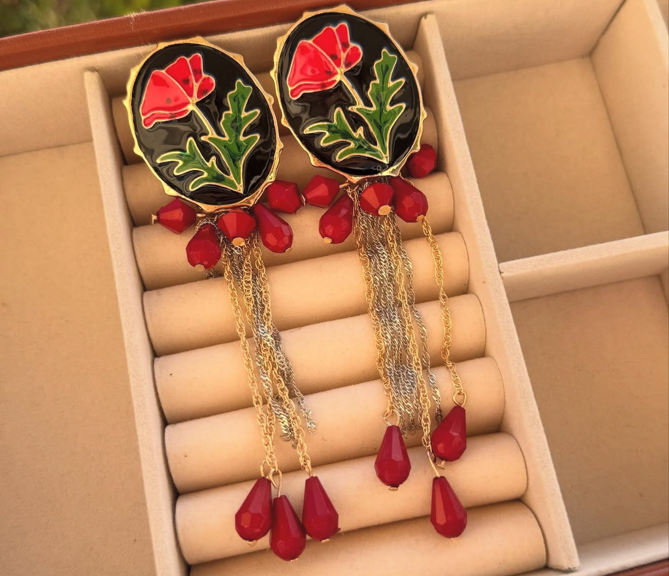 Boucles d’Oreilles Vintage Coquelicot