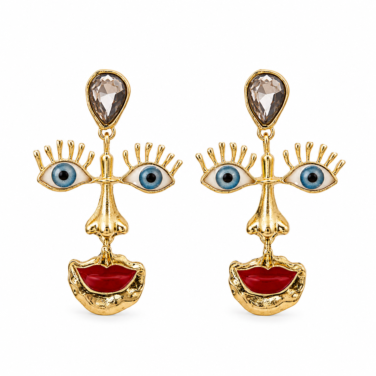 Gold and red Eye And lip Earrings