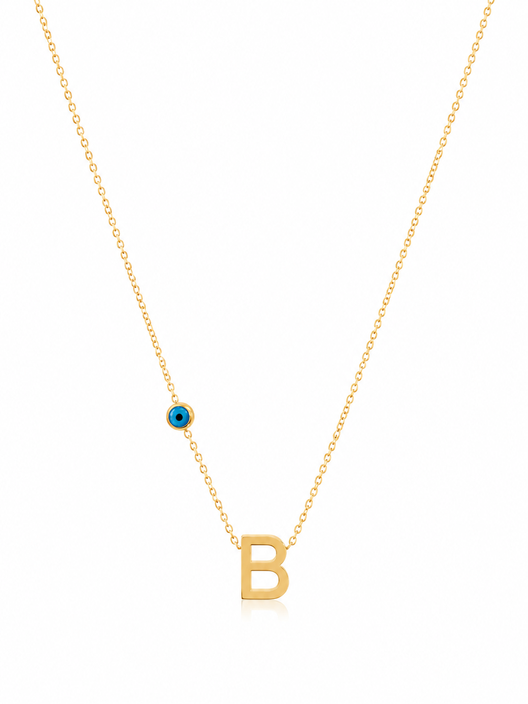 Collier Initiale B & Œil Protecteur – Acier Inoxydable Doré