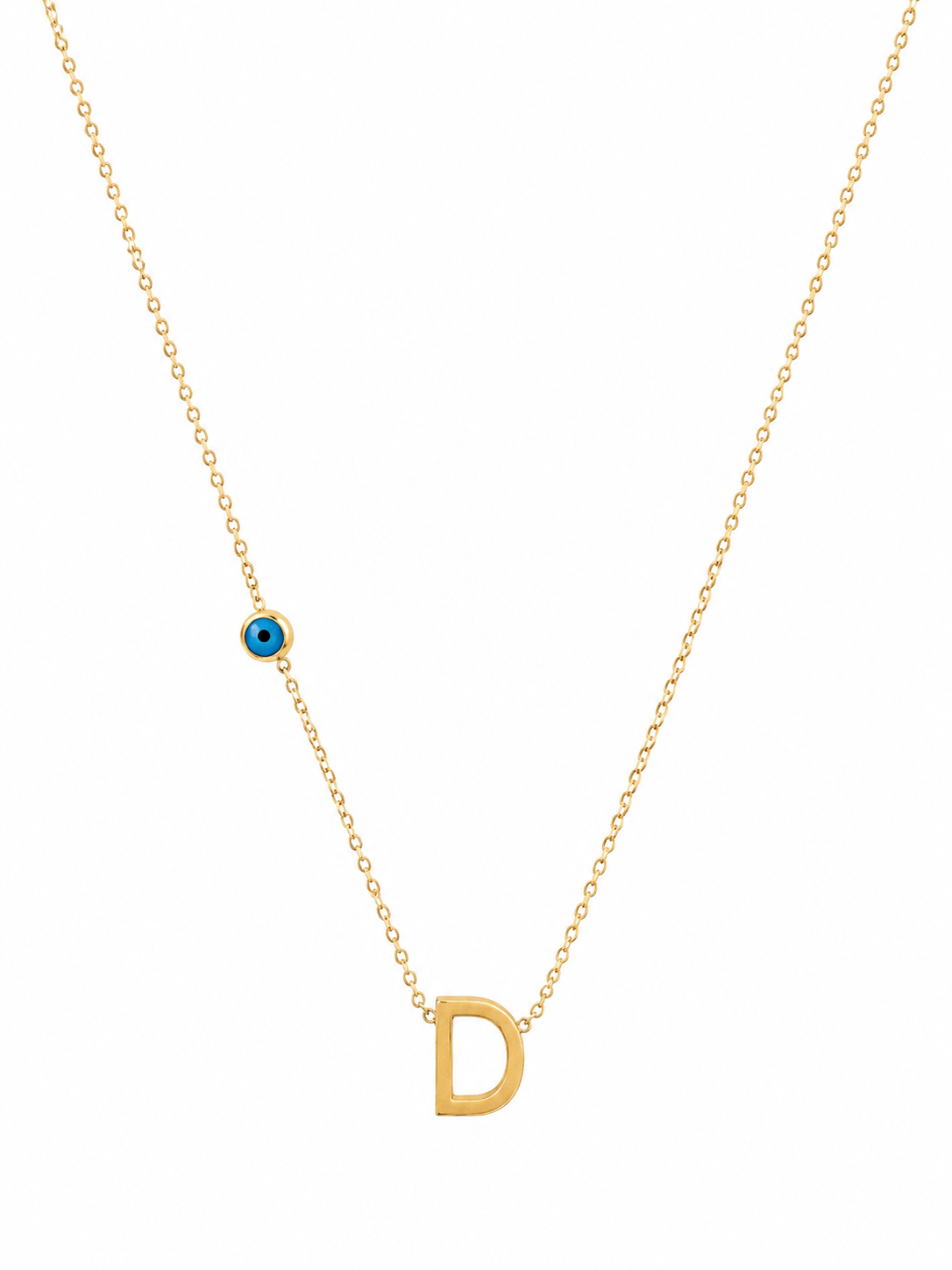 Collier Initiale D & Œil Protecteur – Acier Inoxydable Doré