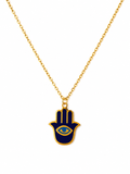 Collier Main de Fatma Bleu – Acier Inoxydable Doré