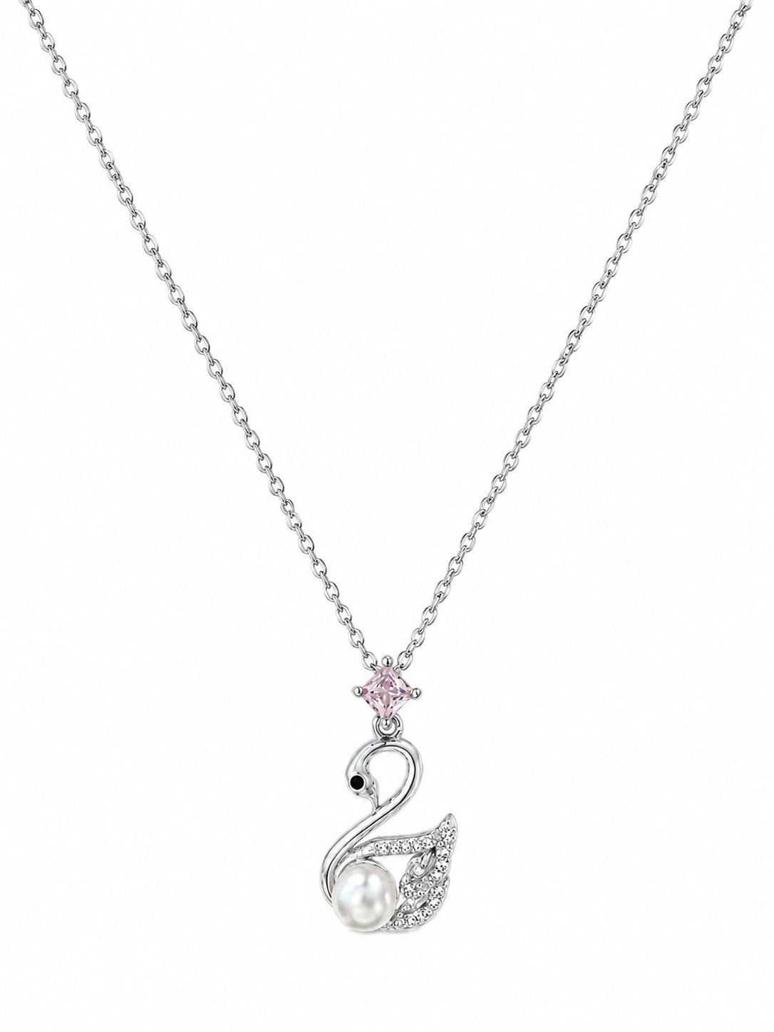 Collier Cygne Perle Rose – Acier Inoxydable Argenté