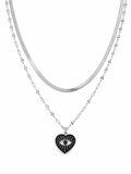 Collier Double Rang Cœur Œil Protecteur – Acier Inoxydable Argenté
