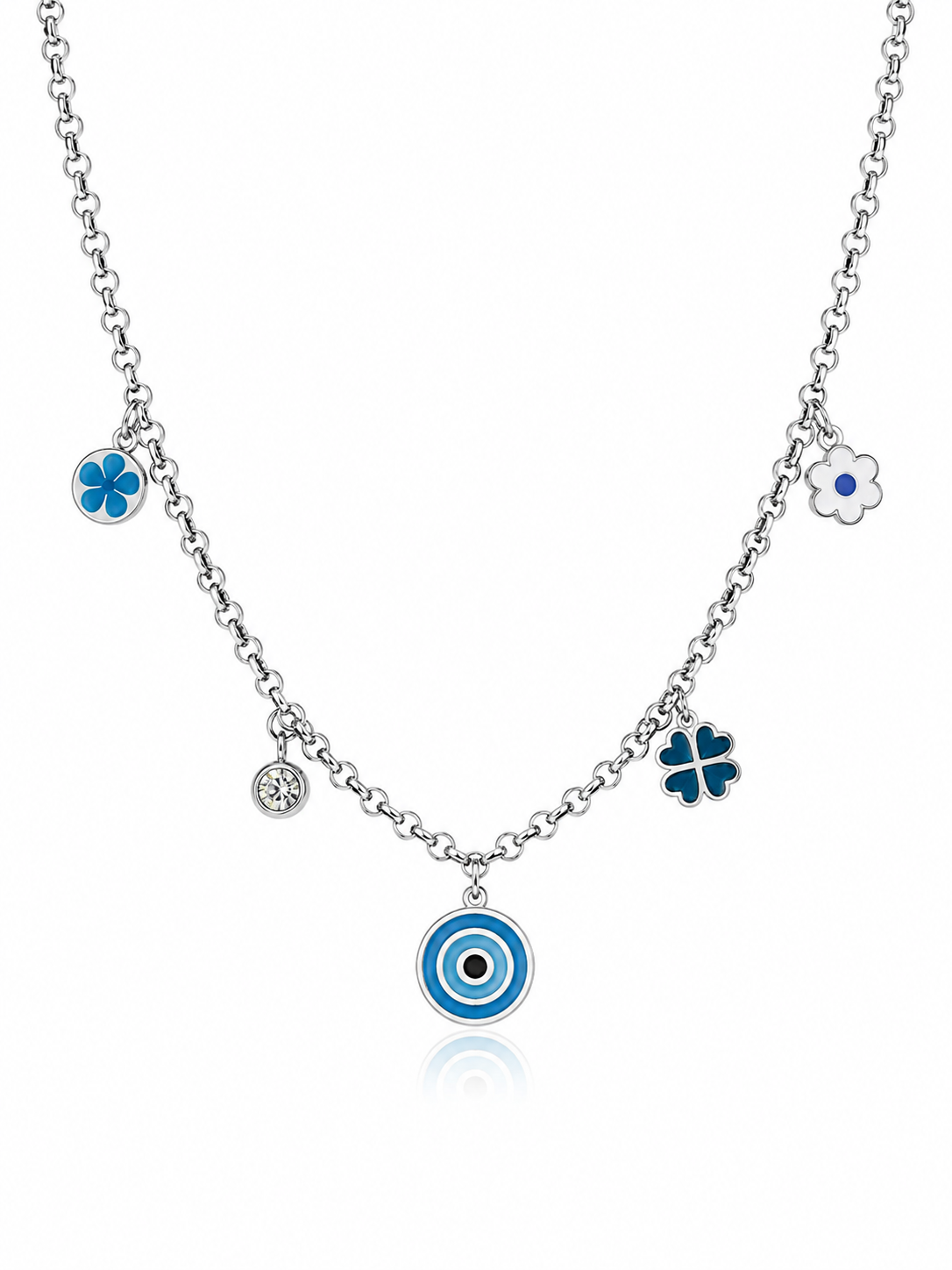 Collier Œil Protecteur & Fleurs Bleues