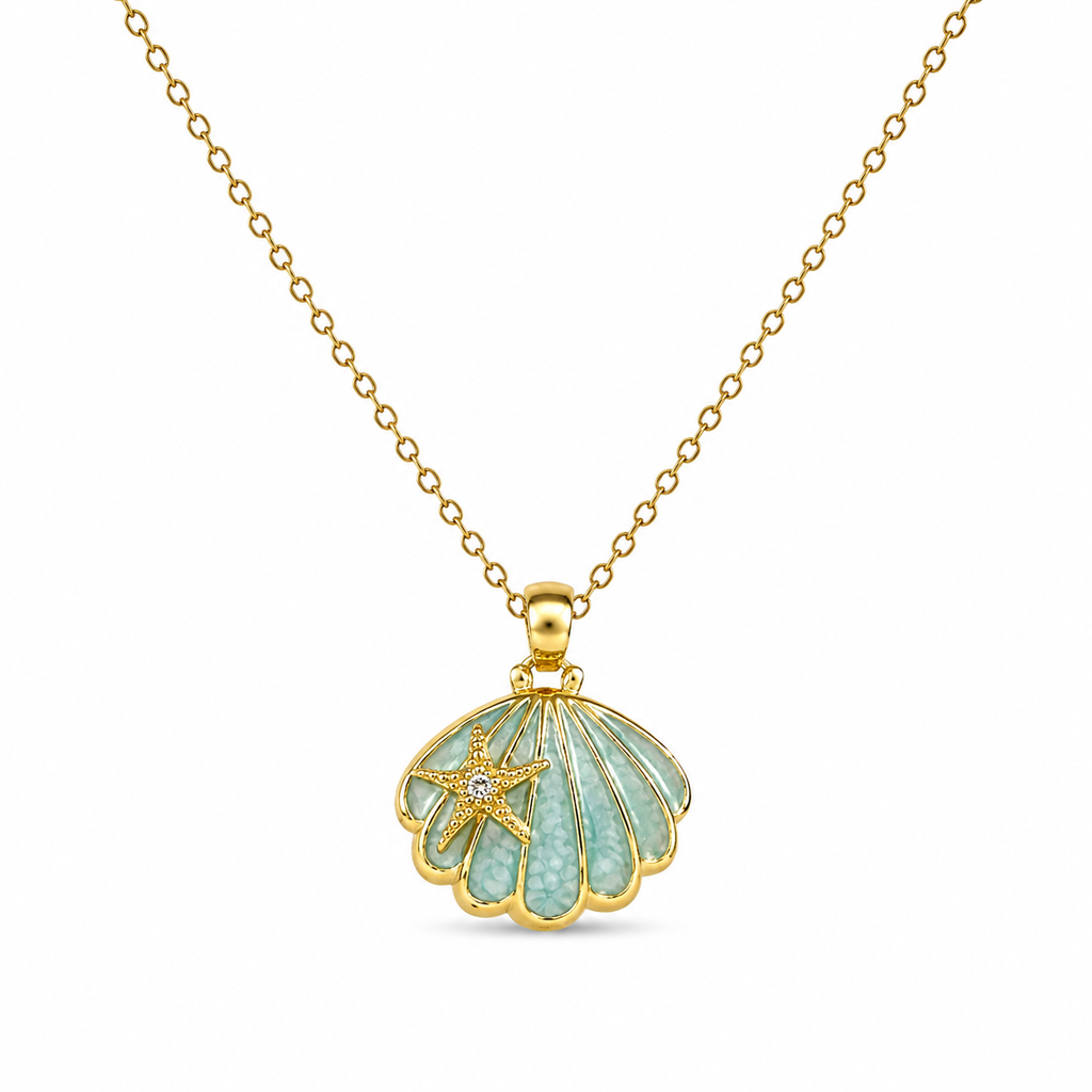 Collier Coquillage Étoile Turquoise – Doré
