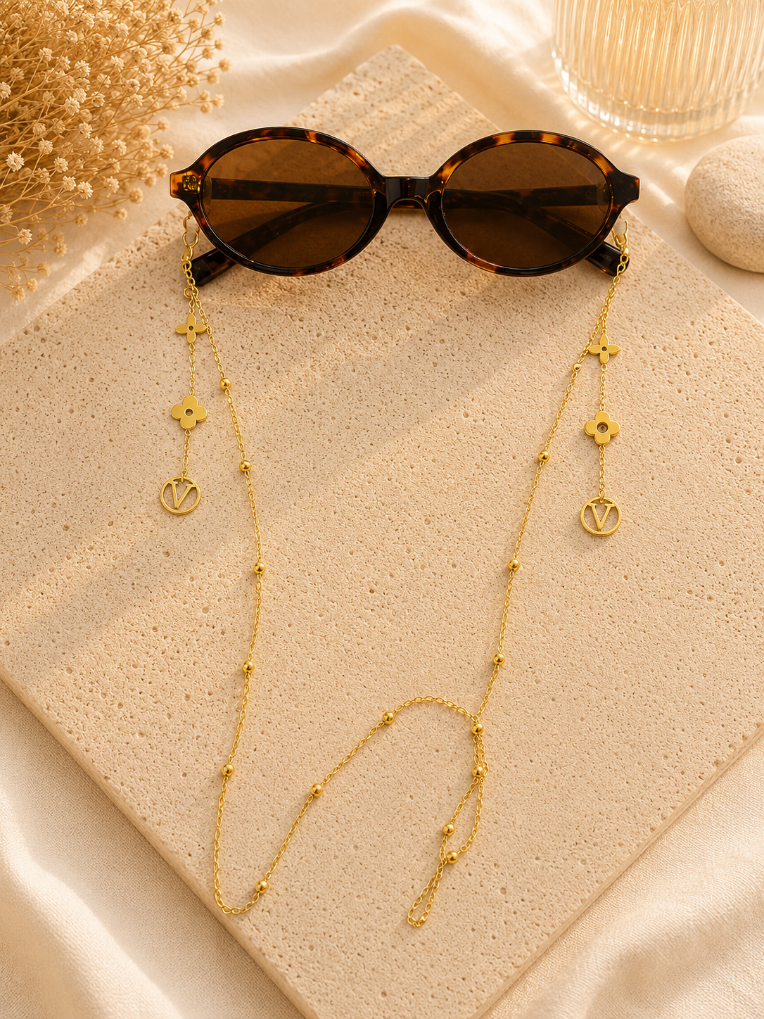 Chaîne de Lunettes Fleur Élégance V Dorée