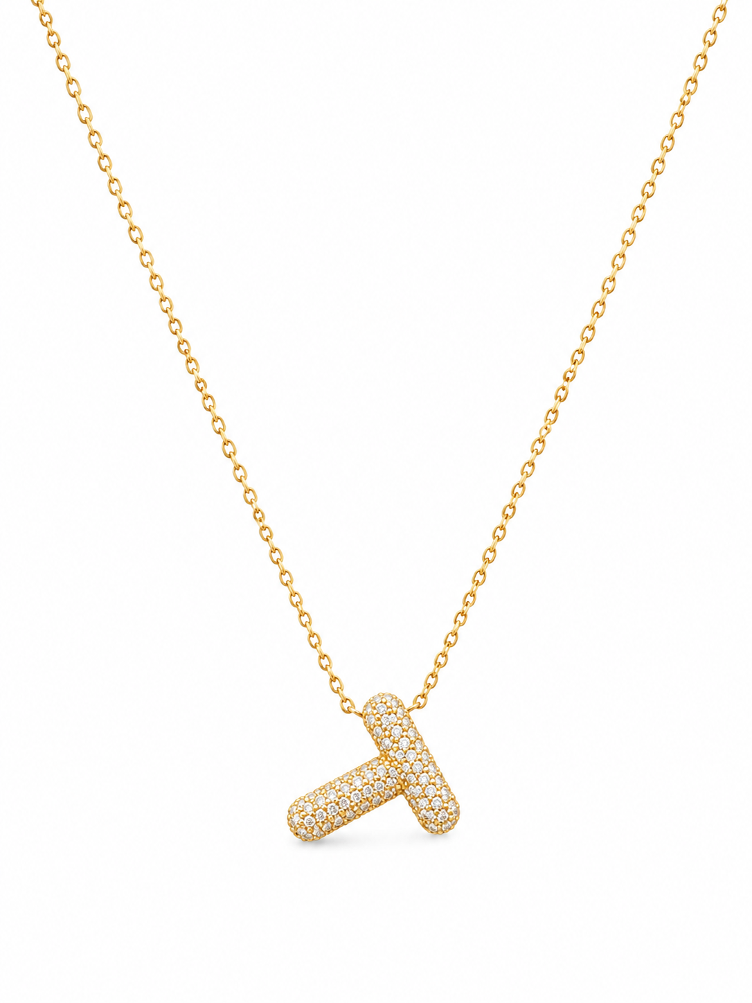 Collier Lettre T Pavé – Acier Inoxydable