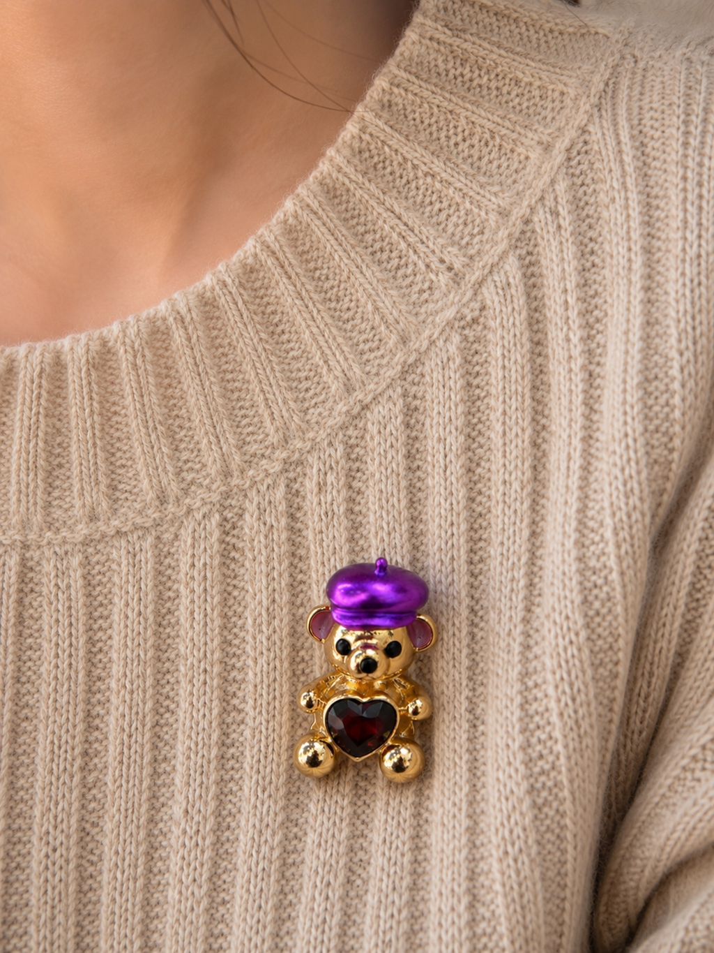 Broche Ourson Élégance Violet